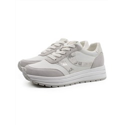 03-A1003-9 WHITE/LT. GRAY Кроссовки женские (натуральная кожа, натуральная замша)