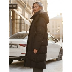 Пальто зимнее утепленное с капюшоном женское черного цвета 7748Ch