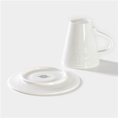 Чайная пара Magistro Rodos, 2 предмета: чашка 220 мл, блюдце d=15 см, фарфор, белая