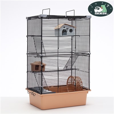 Клетка для грызунов «Пижон» 4 этажа, 42×30×65 см (2 домика, колесо, миска), беж