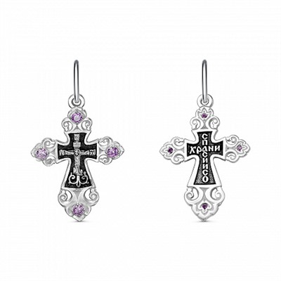 Крест с фианитом выборочно черненный серебро 925*