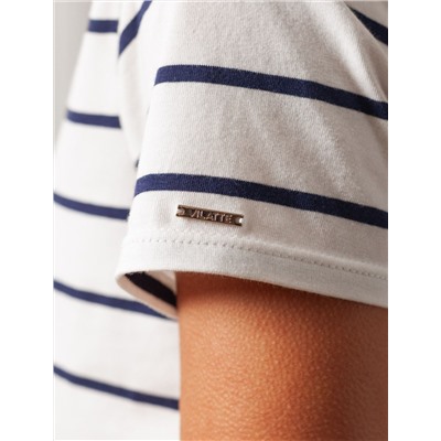 Базовая футболка в полоску полуприлегающая из премиального хлопка с эластаном