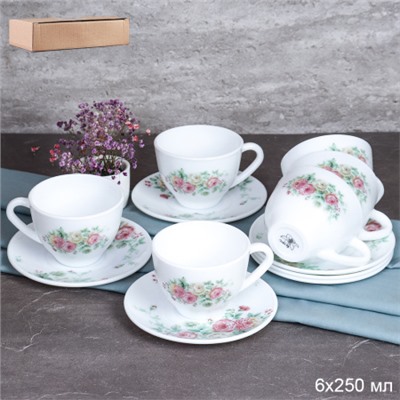 Чайный набор 12 предметов 220 мл / GRAY-GB220/12 (7056) /уп 8/ Кустовая роза