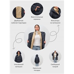 Куртка двубортная женская зимняя с капюшоном черного цвета 7736Ch