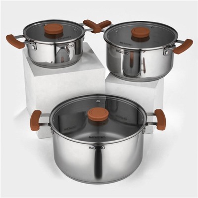 Набор кастрюль Magistro, 3 шт.: d=16/20/24 см, толщина 0.6 мм, штабелируемые, индукция, 304 AISI марка стали