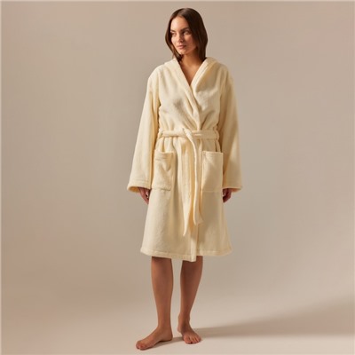 Халат махровый с капюшоном женский SL HOME: Basic «Айвори», хлопок 100%, молочный