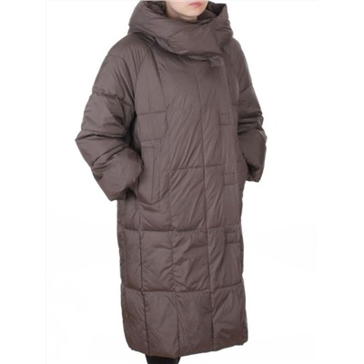 8892 GRAY/BROWN Пальто зимнее женское (200 гр. холлофайбер)