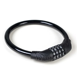 Замок тросовый кодовый R-LOCK 02, 4 разряда, 12х400мм, стальной трос, тактильно приятный PVC, вес 140 гр, чёрный /уп 200