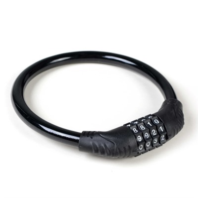 Замок тросовый кодовый R-LOCK 02, 4 разряда, 12х400мм, стальной трос, тактильно приятный PVC, вес 140 гр, чёрный /уп 200