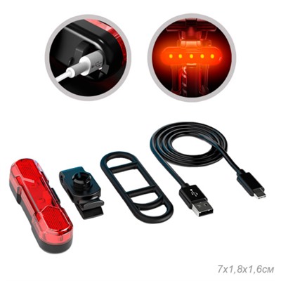 Фонарь задний COMIRON TA10 корпус: ABS, IPX5; свет: COB(5LED), 80lm; аккум: 220mAh, USB; четыре режима, поворотный на 360С. /уп 120/240/