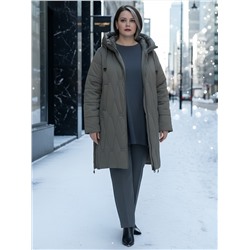 Пальто зимнее утепленное женское большого размера коричневого цвета 7699K