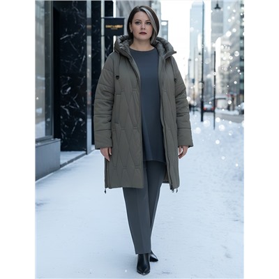 Пальто зимнее утепленное женское большого размера коричневого цвета 7699K