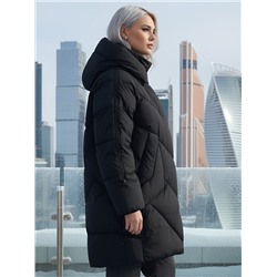 Пальто двубортная зимнее утепленное женское черного цвета 7732Ch