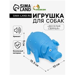Игрушка пищащая "Весёлая свинья" для собак, хрюкающая, 19,5 см, голубая