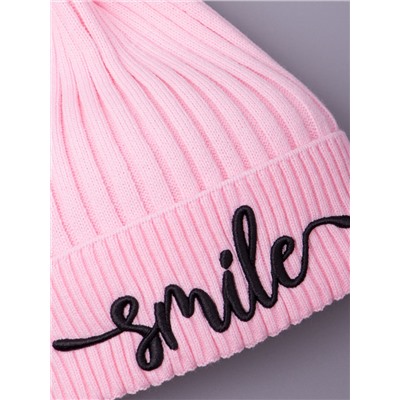 Шапка вязаная детская с отворотом, вязка лапша, SMILE, розовый