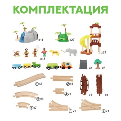 Детский набор «Железная дорога: джунгли», 107 деталей, 50.5×11.5×35 см