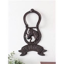 Дверной молоток для входной двери «Конь в подкове - Welcome», чугун, 18×2×21 см