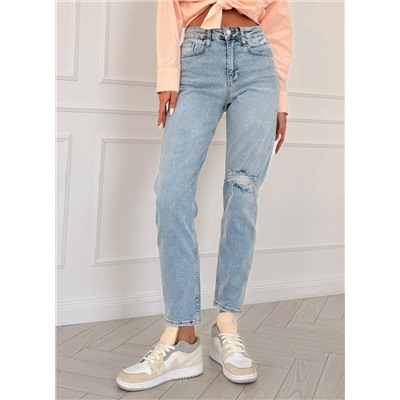 Женские джинсы МОМ рваные с потёртостями CRACPOT