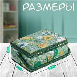 Шкатулка для рукоделия и шитья «Зелёная цветочная полянка», хранение ниток, иголок, мелочи, 24×16×11 см