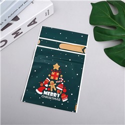 Пакет новогодний с атласной лентой для подарков и конфет 23*15 см. Merry Christmas