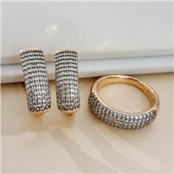 Комплект ювелирной бижутерии коллекция "Дубай" серьги и кольцо 16 р, покрытие позолота, вставка: цирконы, цвет: прозрачный, арт.414.652-16