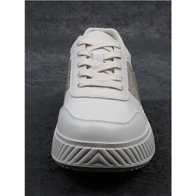 03-A1018-2 LT. BEIGE/GOLD Кроссовки женские (натуральная кожа)