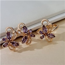 Комплект ювелирной бижутерии коллекция "Дубай" в форме цветов серьги и кольцо 20 р, покрытие позолота, вставка: фианиты, цвет: фиолетовый, арт.414.626-20