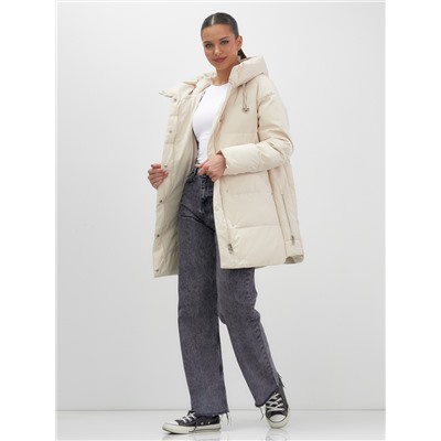 Куртка женская демисезонная с капюшоном бежевого цвета 1139B