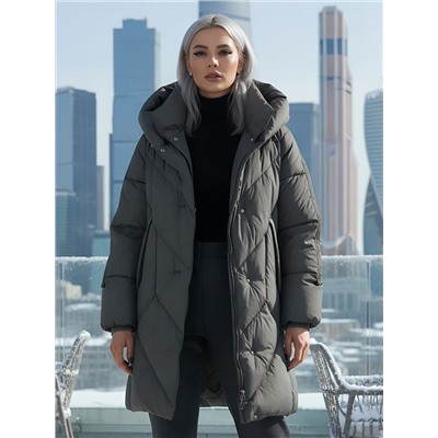 Пальто двубортная зимнее утепленное женское зеленого цвета 7732Z