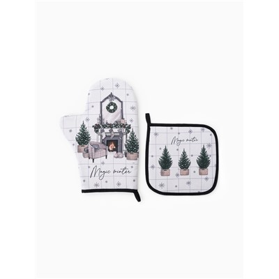 Кухонный набор «Этель» Magic winter: варежка-прихватка 20×27 см, прихватка 19×19 см