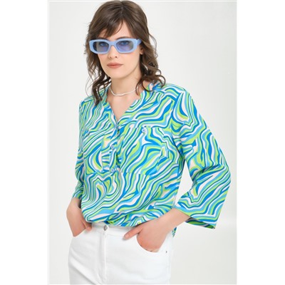 Блуза голубого цвета с рукавом 3/4