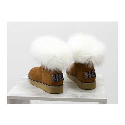 Женские ботиночки в стиле UGG из натуральной замши ярко-рыжего цвета и натурального шикарного меха песца, Зимняя коллекция от ТМ Джино Фиджини, Б-17113-10