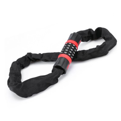 Замок кодовый R-LOCK CHAIN, 5 разрядов, 1200мм, стальная цепь, толщина металла 6 мм, чёрно-красный. /уп 40