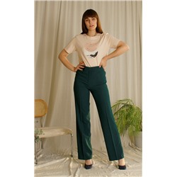 Женские летние брюки Трубы пояс резинка лен темно-зеленые