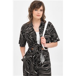 Блуза чёрная из вискозы с принтом