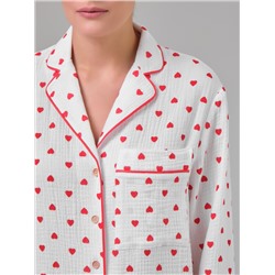 Блузка белая в сердечко из муслина с накладным карманом