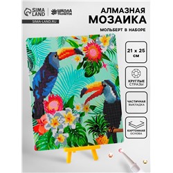 Алмазная вышивка с частичным заполнением «Туканы», с подставкой, размер картины: 21 × 25 см