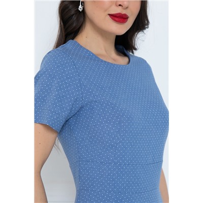 Платье голубое в мелкий горошек