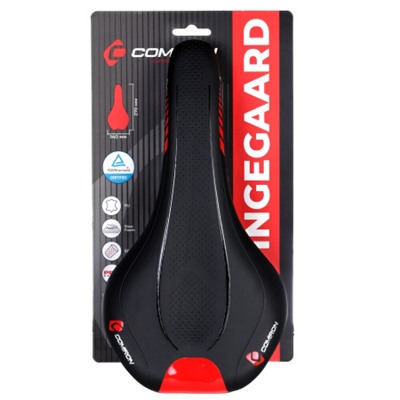 Седло велосипедное MTB COMIRON VINGEGAARD M049 270X140, Технологии: DW, ED. Верх: PU принтованный глянец, Цвет: Чёрный+Красный  /уп 40/