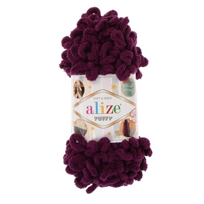 Плюшевая пряжа для вязания руками ALIZE, Puffy, 100% микрополиэстер, 9 м/100 г, (111 баклажан)
