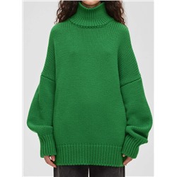 Свитер свободного кроя крупной вязки, зеленый