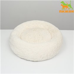 Лежанка для собак и кошек, длинный мех, 60×60×20 см, молочная