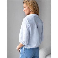 Укороченная блузка с рукавами буфами и с кулиской по низу из хлопка