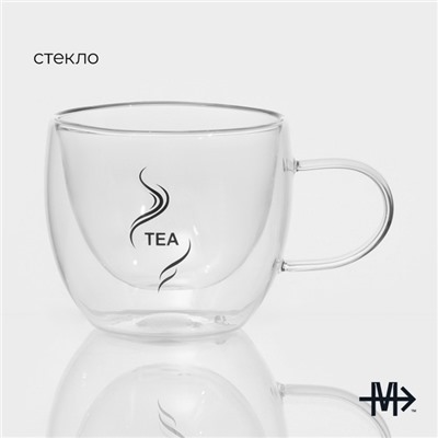 Кружка с двойными стенками Magistro «Дуо. Tea», 200 мл, 12.5×9×7.5 см, стекло, прозрачная
