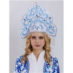 Кокошник Русская Красавица Бело-голубой