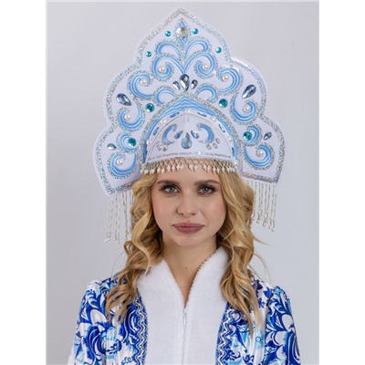 Кокошник Русская Красавица Бело-голубой