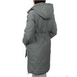 309 GRAY/GREEN Пальто зимнее стеганое женское (200 гр. холлофайбер, натуральная норка)
