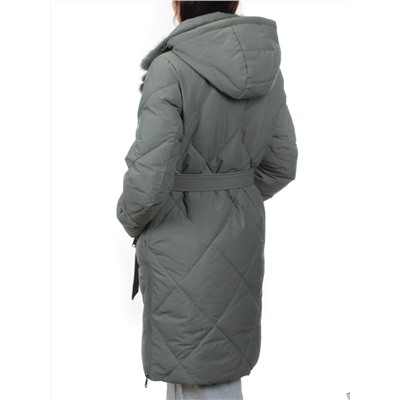 309 GRAY/GREEN Пальто зимнее стеганое женское (200 гр. холлофайбер, натуральная норка)