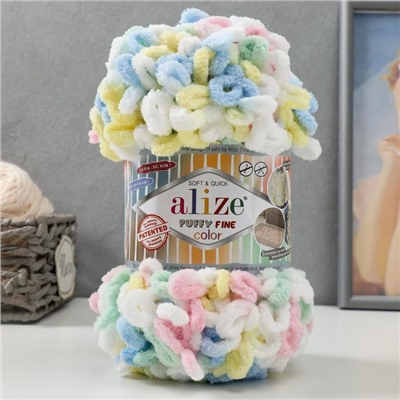 Плюшевая пряжа для вязания руками ALIZE, Puffy Fine Color, 100% микрополиэстер, 14.5 м/100 г, (5949 детский)
