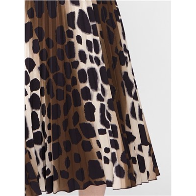 Платье с юбкой плиссе OD-883-1 леопард коричневый с хаки